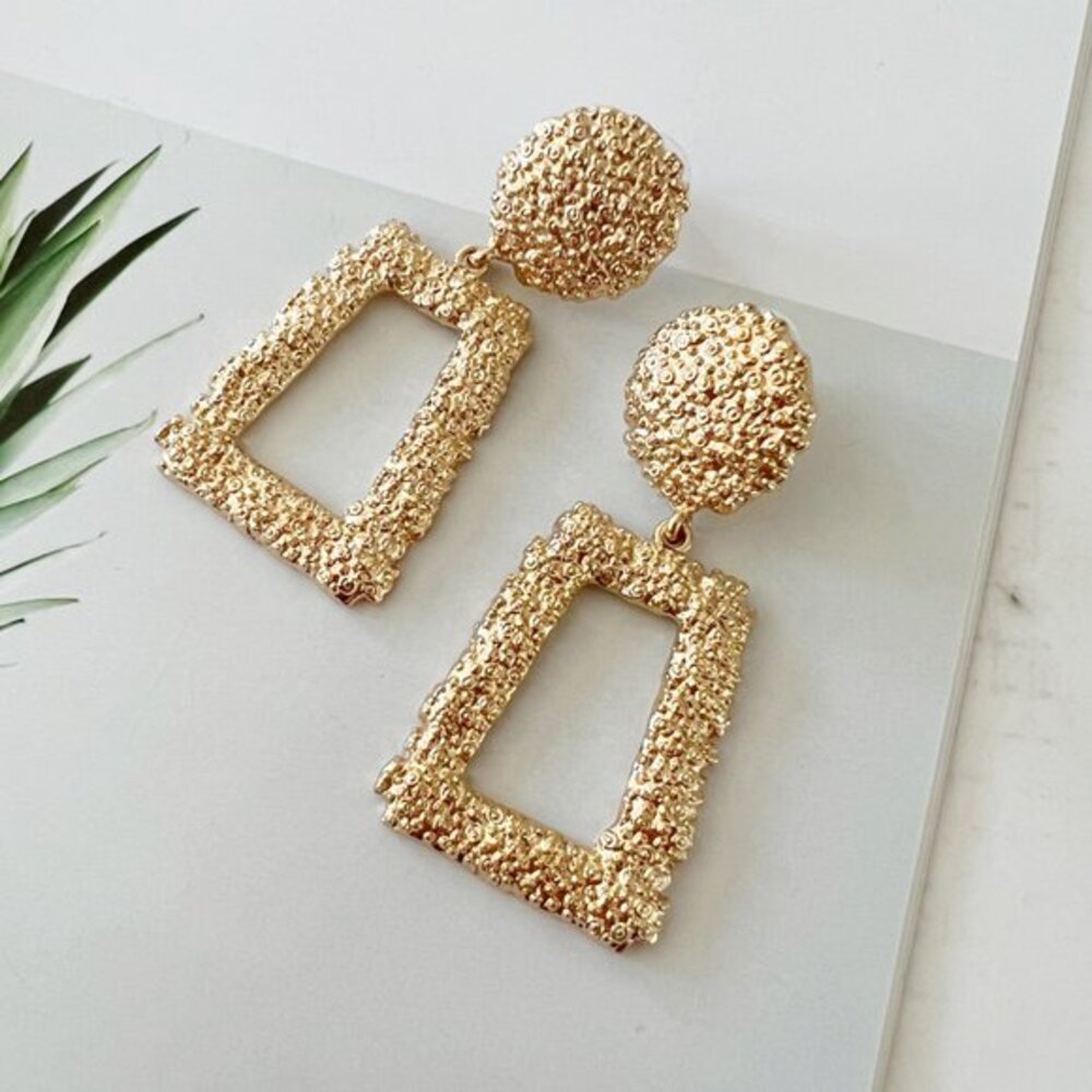 Zara Golden Raised Statement Earrings